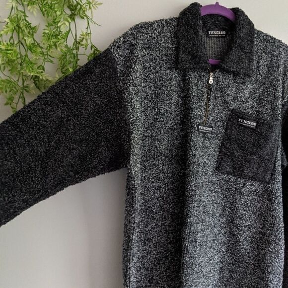(TexClub) Black Gray Sweater 1/4 Zip Pocket XL - Picture 3 of 7